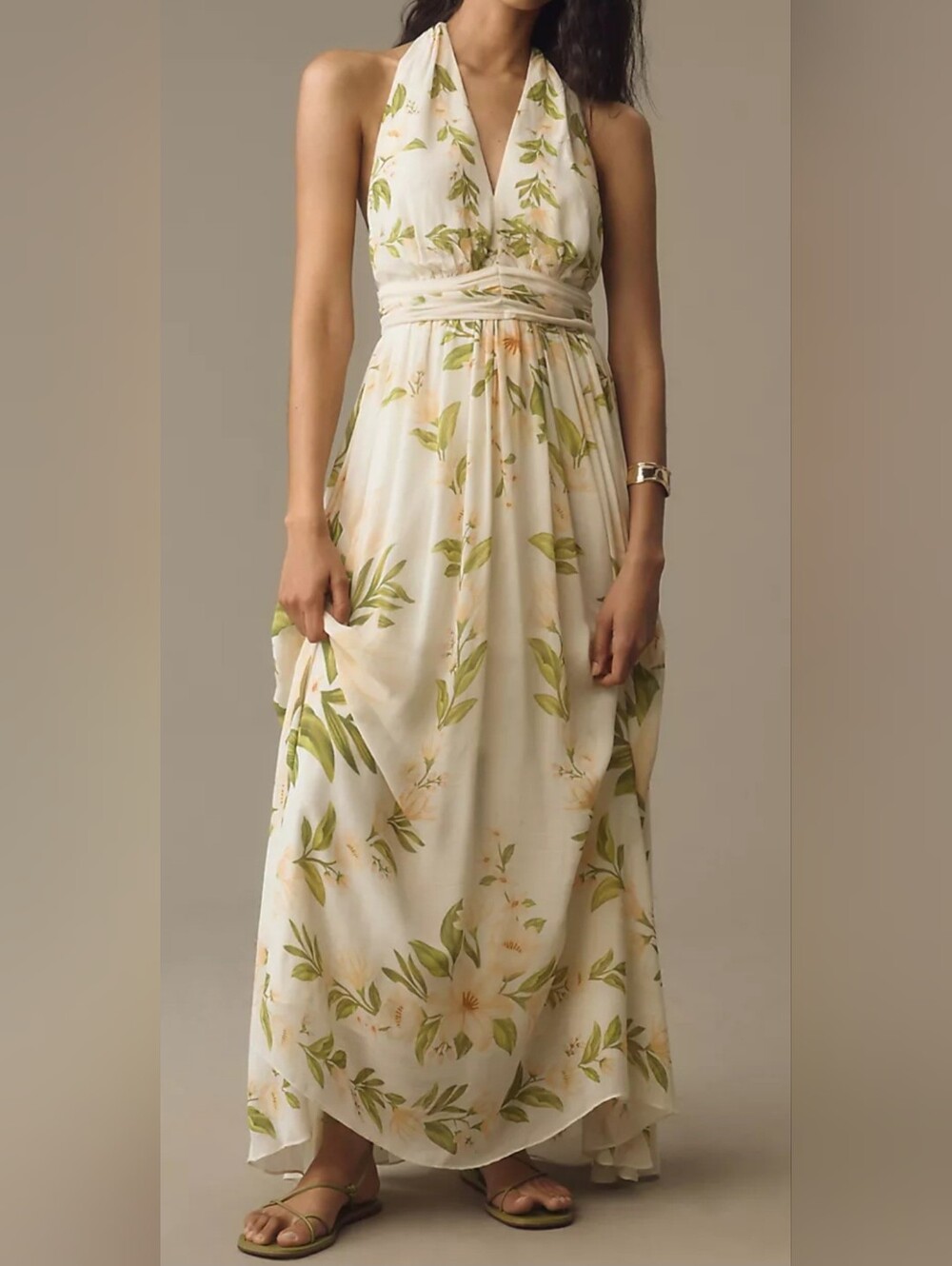 Farm Rio Tropical Botanical Design Chiffon Maxi Halter Dress